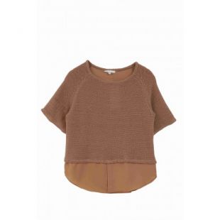 Pull Vintage Femme Maille Marron Clair - Taille XL - Col Rond - Années 90