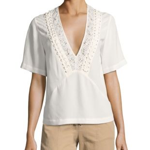 Annora White Lace Up Silk Blouse Top