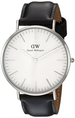 Daniel Wellington - Reloj analógico para caballero,correa de cuero negro, dial blanco