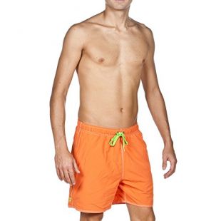 Arena Fundamentals Solid Boxer Pantalones Cortos de Playa, Hombre, Naranja (Mango) / Verde (Leaf), M