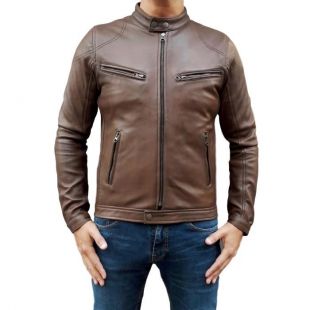 blouson cuir marron