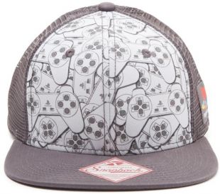 PlayStation Sony Trucker Snapback Controller Sublimation Motif Baseball Cap, Dark Grey