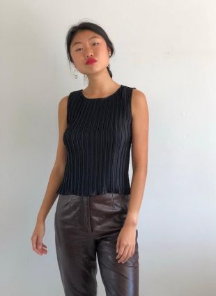 90 s micro plissée noire débardeur / top plissé noir sans manches plis mini court débardeur | s m l