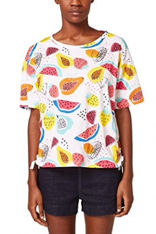 ESPRIT Damen 058EE1K039 T-Shirt, Mehrfarbig (White 100), Small