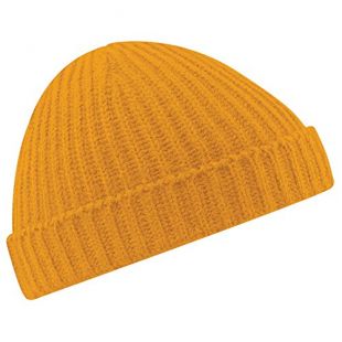 New Beechfield Unisex Retro Fashion Fisherman Trawler Knit Beanie Hat Mustard One Size