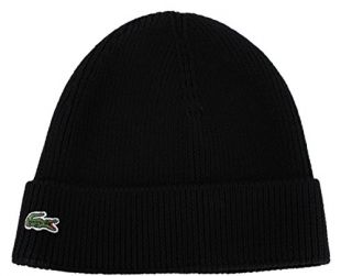 Nero tinta unita in lana Beanie cappello di Lacoste