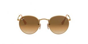 RB3447 Round Metal Sunglasses, Matte Gold/Clear GRADIENT Brown, 50 mm