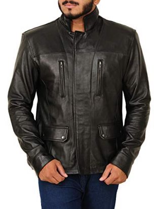 TrendHoop Premier Fashion Men's Hand Waxed Motorcycle Lambkin Leather Jacket (Waxed Black, Medium)