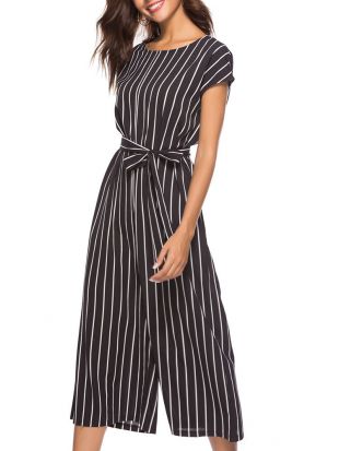 Combinaison pantalon noire manches courtes à rayures