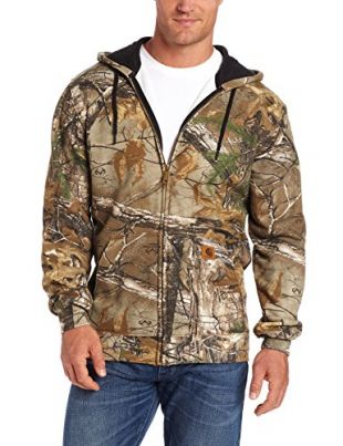Carhartt Men's Midweight Sweatshirt Work Camo Hooded Zip Front,Realtree Xtra,X-Large