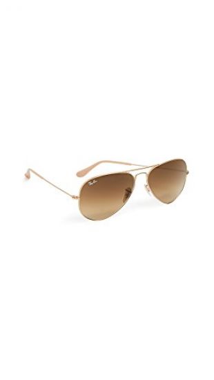 Ray-Ban Aviator Large Metal, Gafas de Sol Unisex Adulto, Marrón (Matte Gold/ / Brown Gradient Lens), 58 mm