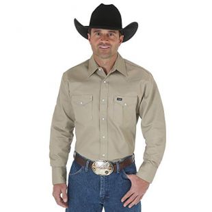 Wrangler Camicia a maniche lunghe, da uomo, per lavoro, in stile cowboy del West, kaki Khaki Small