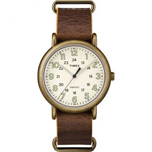 Timex Reloj de Hombre Cuarzo analógico Correa de Cuero Caja de latón TW2P85700