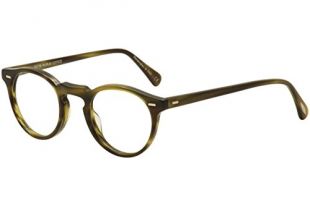 Oliver Peoples Gregory Peck OV 5186 Clip-On Sunglasses - Gold/Green, Size 47/23/0, Polarized