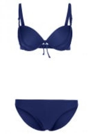 Maillot de Bain 2 pièces Femme - Push-up Taille Haute - Bleu foncé et