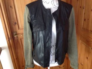 Zara trafaluc ladies jacket black/ khaki Faux Leather bomber biker style size L-