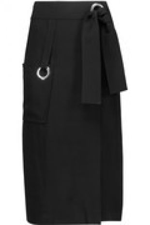 Paige eyelet-embellished wrap crepe midi skirt