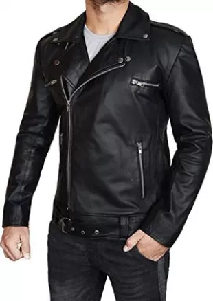 Mens Negan Jacket - Walking S7 Jeffrey Dean Morgan Black Biker Leather Jacket -Motorcycle Faux Outerwear
