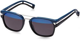Police Men's S1948 521FHH Square Sunglasses, Black,Blue,Black & Blue Mirror, 52 mm