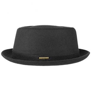 Stetson Wool Pork Pie Unisex - Pork Pie in Feltro di Lana Made in Italy - Cappello da Uomo in Lana Vergine e Fodera in Cotone - Fedora Autunno/Inverno - Cappello Invernale Nero 58 cm