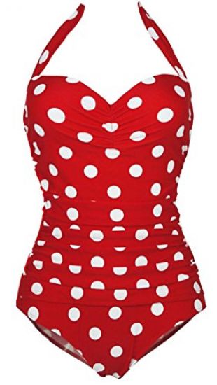 SOTW 50s Retro Vintage Floral Impresión Lunares una Pieza bañadores de Pinup Bañador para Monokinis Rojo Lunar Rojo XX-Large