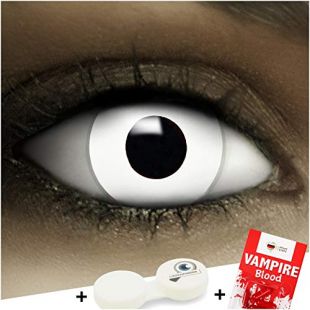 Lentillas de color"Zombie" + cápsulas de sangre artificial + recipiente de FXContacs en blanco, blandas, sin dioptrías pack de 2 unidades - cómodas y perfectas para Halloween, Carnaval, sin corregir