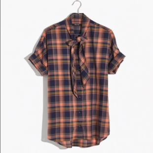 Short Sleeve Tie-Neck Shirt In Junipero Plaid