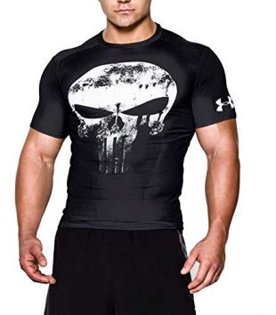 Under Armour Alter Ego Punisher Comp Team Compression Men's T-Shirt Black and White, Mens, Alter Ego Comp Punisher Team-blk//wht, black, FR : M (Taille Fabricant : MD)