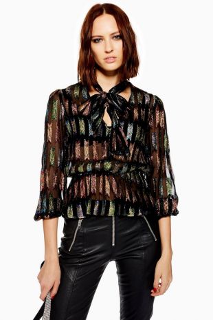Rainbow Lame Pussybow Blouse