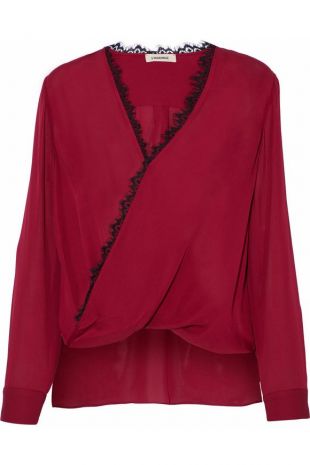 L'agence - Rosario Lace Trimmed Wrap Effect Silk Blouse