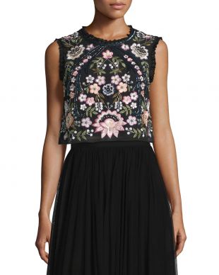 Needle & Thread - Sleeveless Embroidered Crop Top, Black