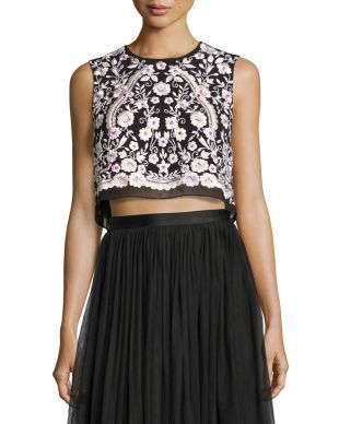 Needle & Thread - Prairie Floral Embroidered Crop Top, Black