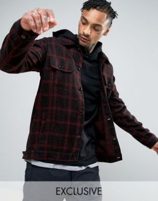 Mennace - Chemise à carreaux avec poches - Noir et rouge
