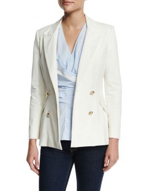 Double-Breasted Stretch Blazer, Soft White