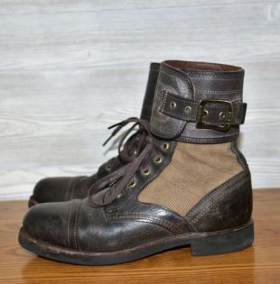 MEN'S FRYE ARKANSAS MILITARY CUFF LEATHER AND CANVAS BOOTS SZ 7