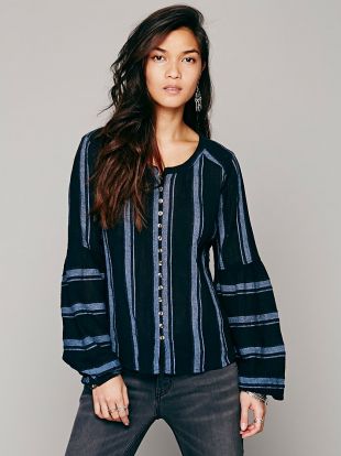 Free People Women's Blue Cosmic Girl Buttondown
