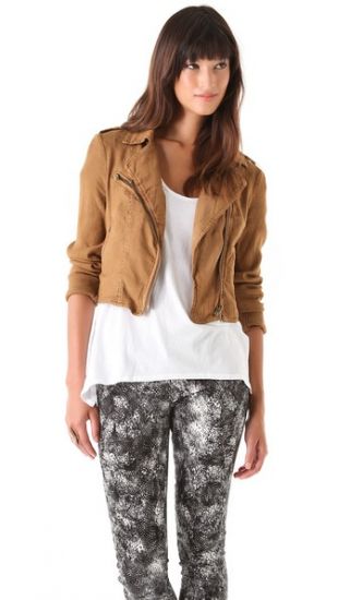 Free People Brown Linen Moto Jacket in Clay