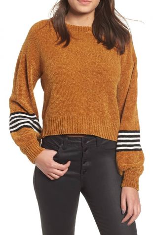 Sherman Stripe-Sleeve Chenille Sweater