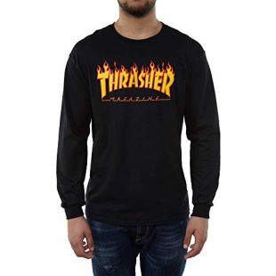 Maglietta a maniche lunghe Thrasher Flame Logo Black-S