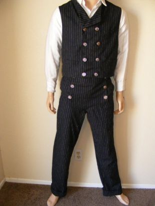 Gilet de costume steampunk hommes pantalons Double boutonnage USA L 42 36X32 Pin Stripe Edwardian Hermans