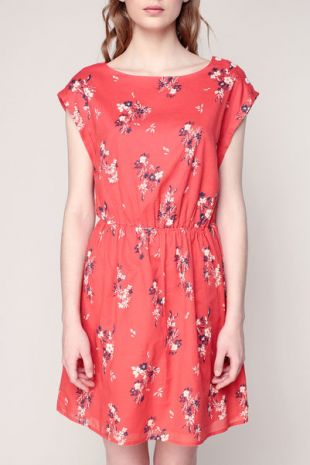 Harris Wilson  Robe fine rouge imprimée fleurs Ecuyer