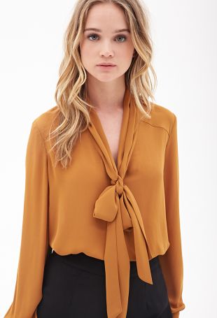 Forever 21 - Women's Orange Classic Self-tie Blouse