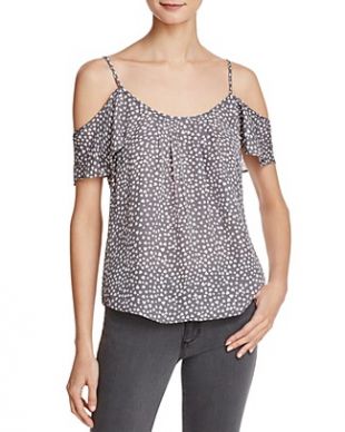 Adorlee Printed Cold-Shoulder Silk Top