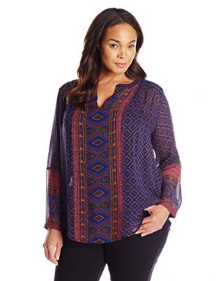 Lucky Brand Women's Plus Size Placed Geo Top, Purple/Multi, 1X