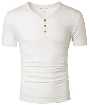 Mrignt Mens Short Sleeve Slim Fit Henley t-shirt with Button (M, White)