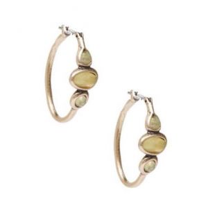 LUCKY BRAND Semi Precious Stone Gold Tone Hoop Earrings Citrine JLRY1861 NWT