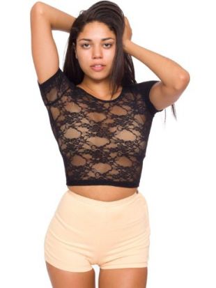 American Apparel Stretch Floral Lace Crop Top - Black / M