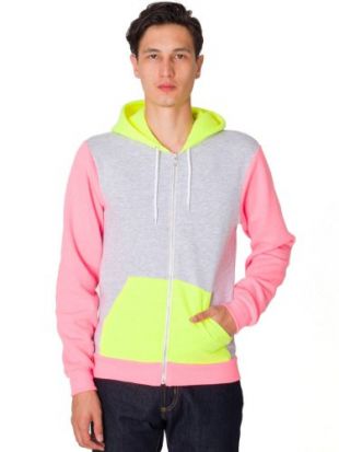 American Apparel Flex Fleece Three-Tone Zip Hoodie - Dark Ash / Neon Yellow / Neon Pink / M