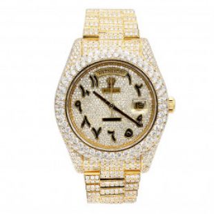 Rolex 18k Gold Iced Out Day Date Arabic Dial Special Edition Diamond Watch