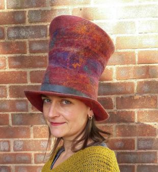 Felted Mad Hatter Top Hat   REDUCED    READY to SHIP   Tall Rosy Rainbow SLiDER